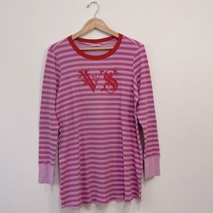 Victoria Secret sleep Shirt pink stripe tunic long sleeves shirt size Large